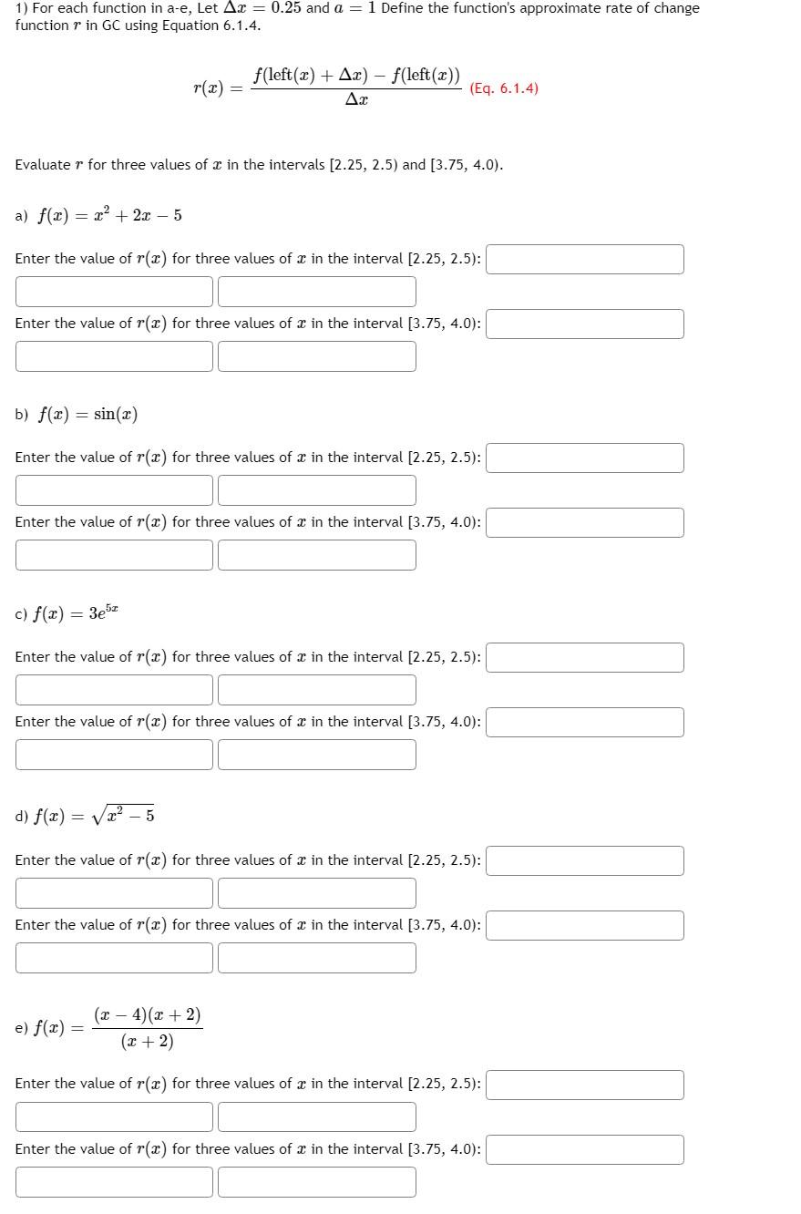 Solved 1 For Each Function In A E Let Az 0 25 And A Chegg Com