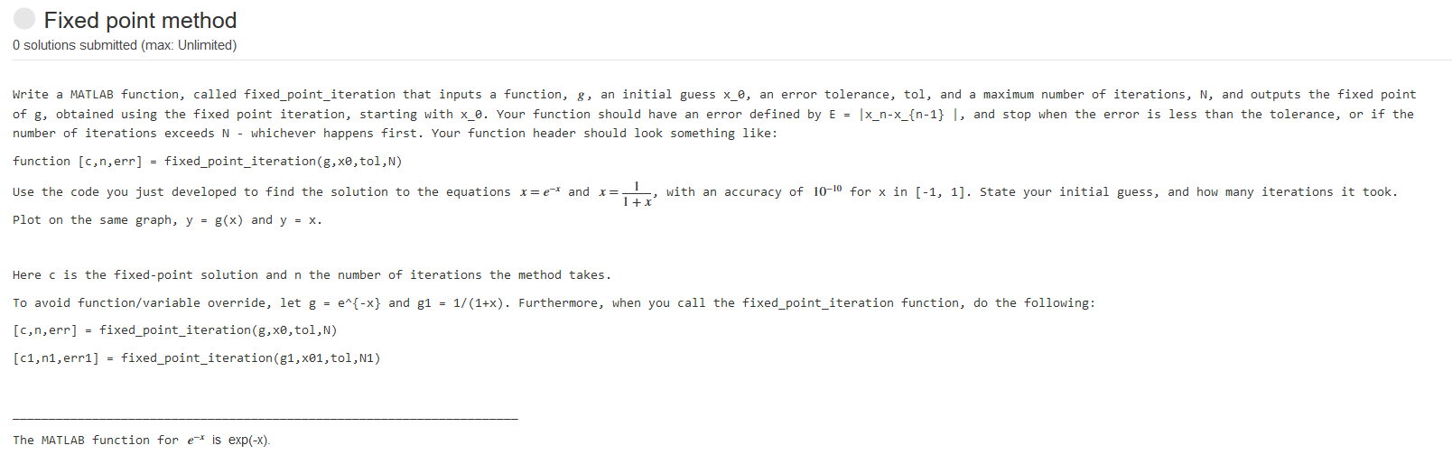 Solved Fixed Point Method O Solutions Submitted Max Un Chegg Com