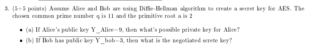 Solved 3. (5+5 Points) Assume Alice And Bob Are Using | Chegg.com