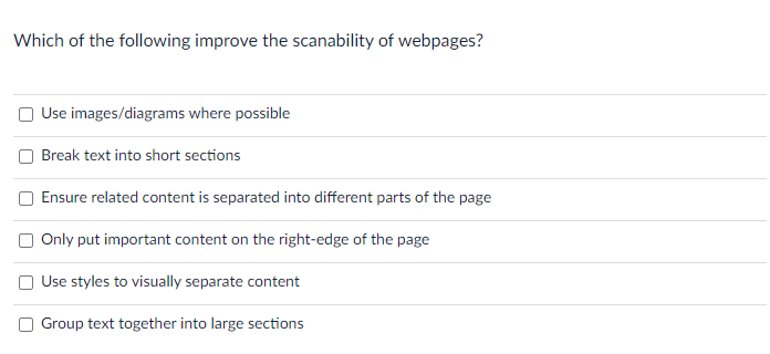 Solved Which of the following improve the scanability of | Chegg.com