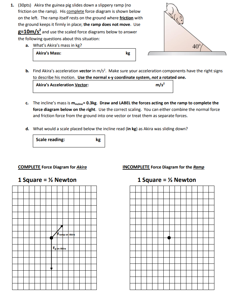 Solved 1. (30pts) Akira the guinea pig slides down a | Chegg.com