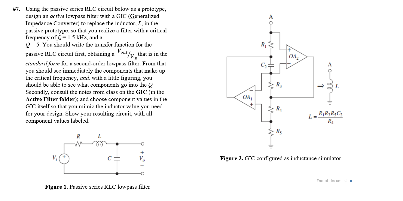Solved A o #7. Using the passive series RLC circuit below as | Chegg.com
