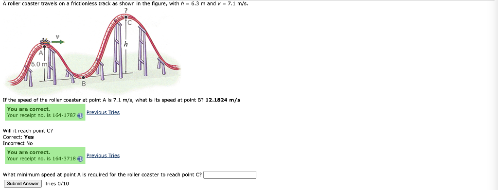 Solved A roller coaster travels on a frictionless track as | Chegg.com