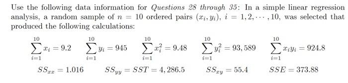 Solved Use the following data information for Questions 28 | Chegg.com