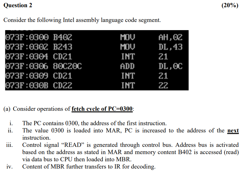 Consider the following Intel assembly language code | Chegg.com