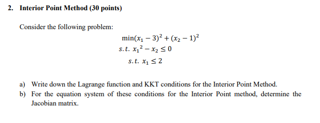 interior point method assignment problem