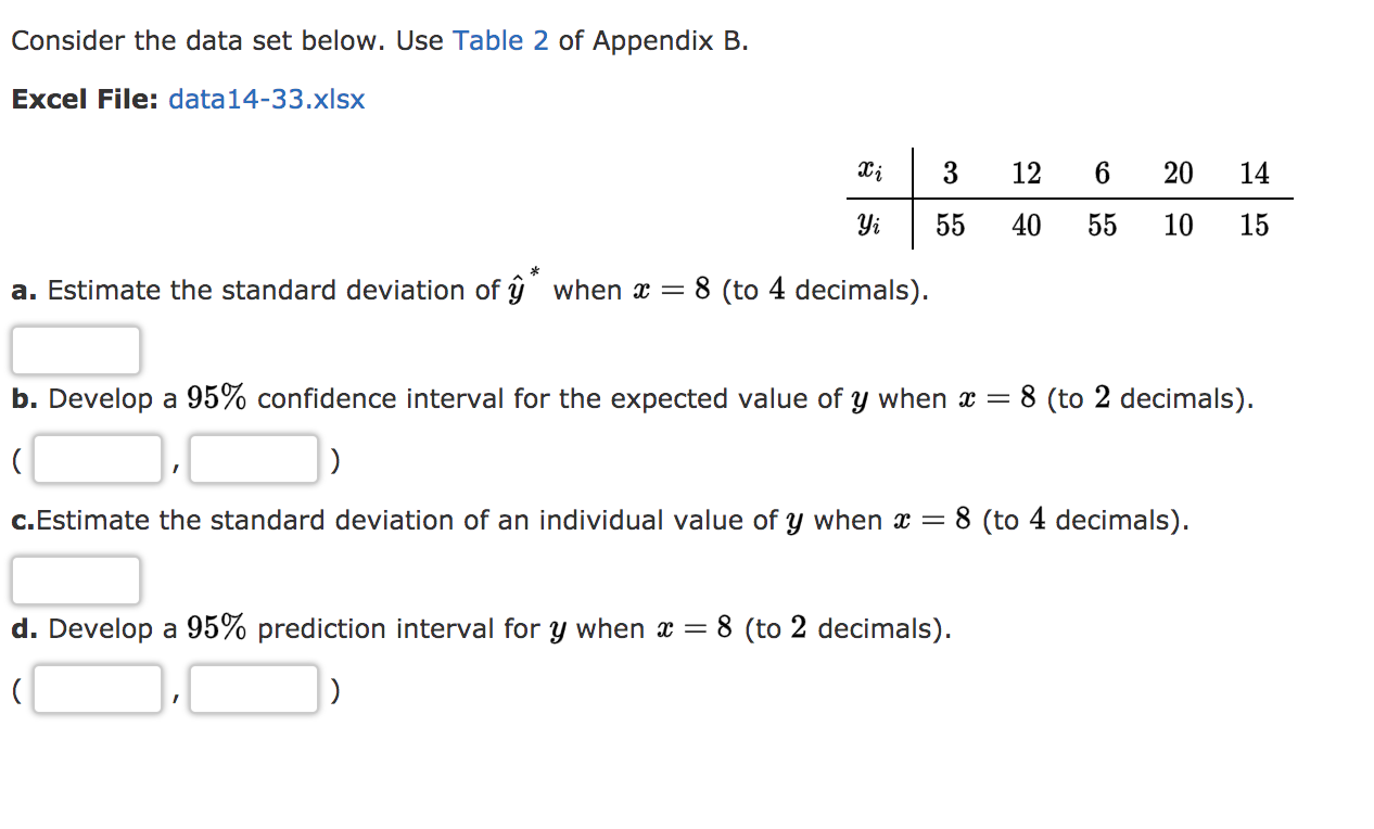 Solved Consider the data set below. Use Table 2 of Appendix | Chegg.com