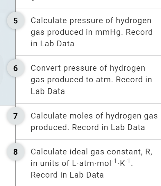 Solved 5 Calculate Pressure Of Hydrogen Gas Produced In