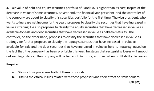 Solved 4. Fair value of debt and equity securities portfolio | Chegg.com