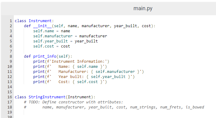 Solved 3.12 LAB: Instrument information (derived classes) | Chegg.com