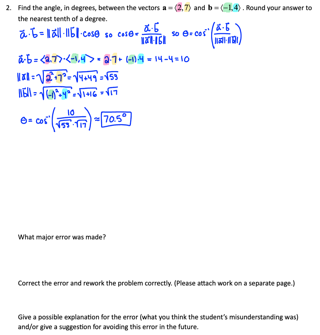 Solved Find the angle, in degrees, between the vectors | Chegg.com