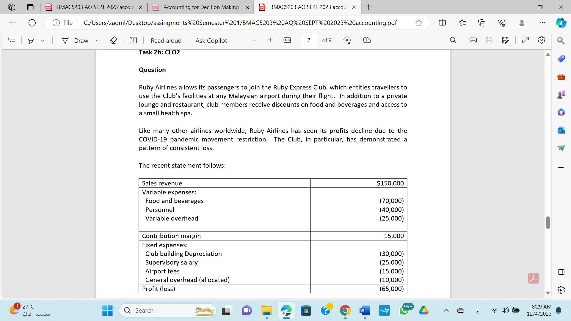Solved REQUIREMENT: Short term decision making Task 2b: CLO2 | Chegg.com