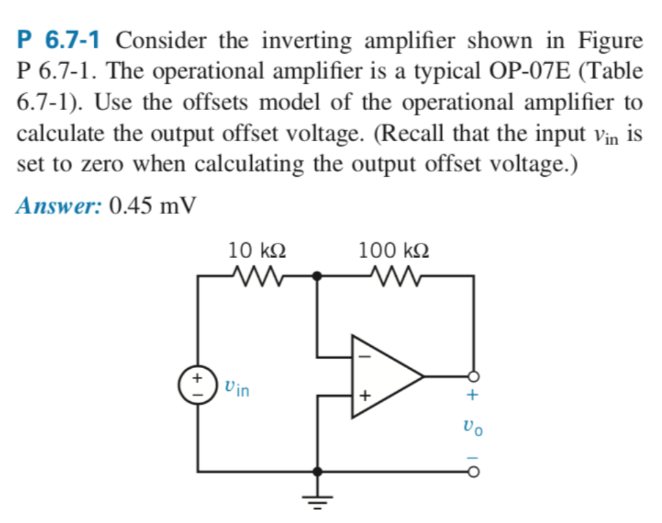 Solved P 6.7-1 Consider the inverting amplifier shown in | Chegg.com