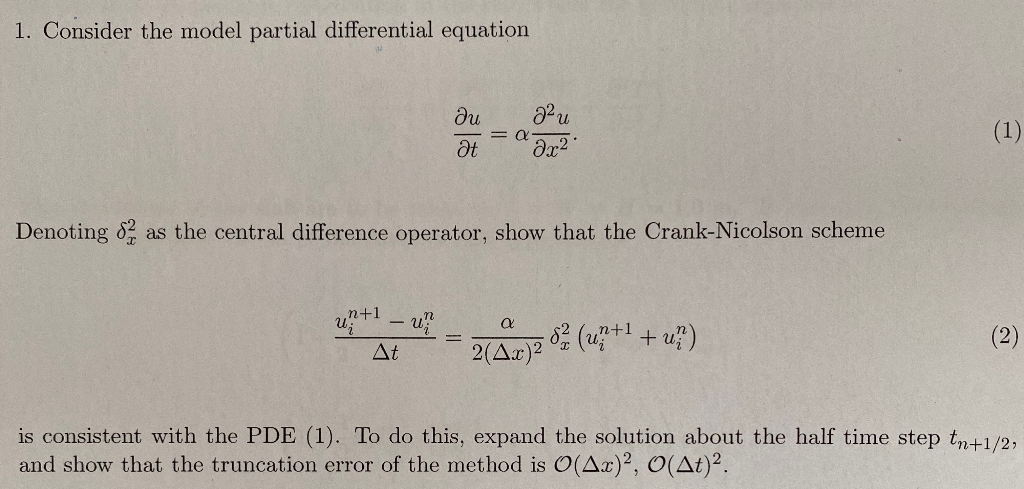 Solved 1. Consider the model partial differential equation | Chegg.com