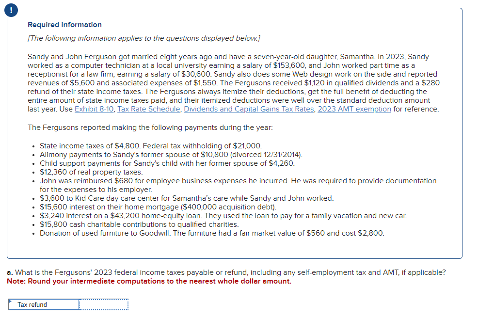 EXHIBIT 8-5 2023 AMT | Chegg.com