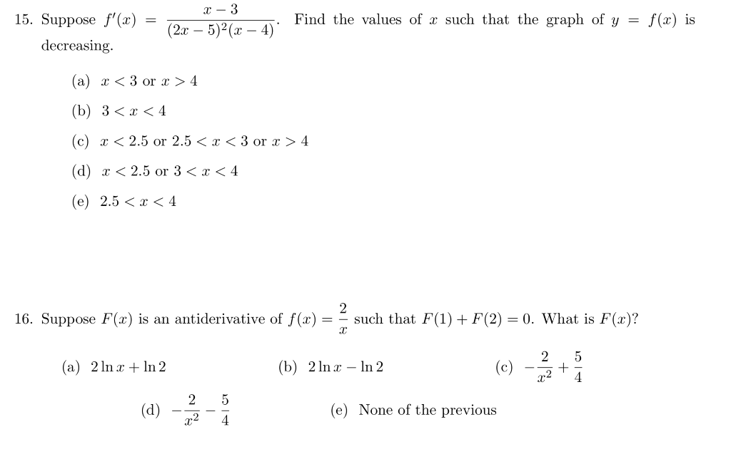 Solved 5 If F X Ex Ln X Find F X A E 1 X B Chegg Com