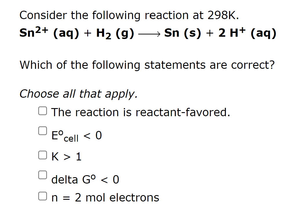 Solved Consider The Following Reaction At 298 K. | Chegg.com