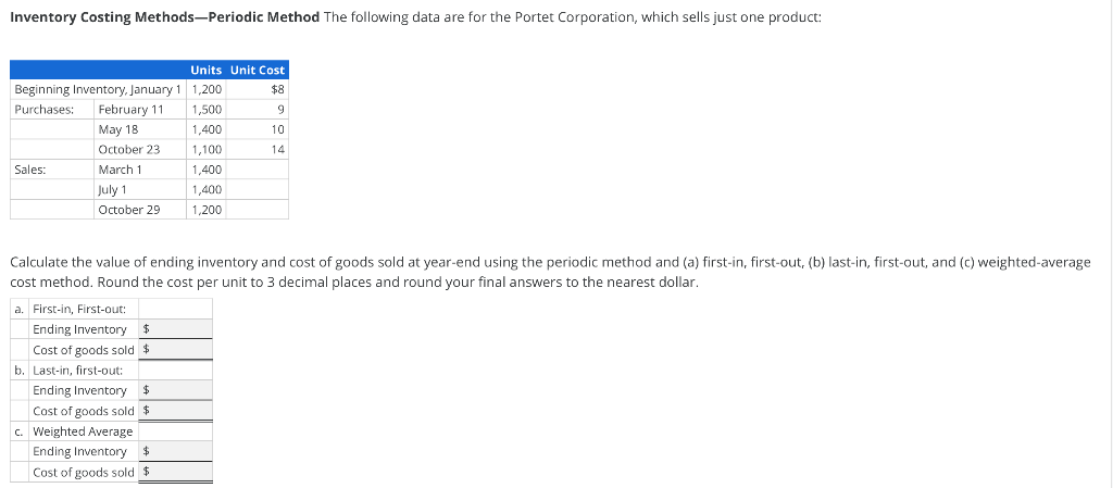 Solved Inventory Costing Methods—Periodic Method The | Chegg.com