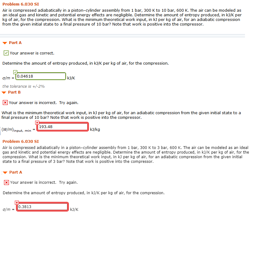 Solved Problem 6.030 SI Air is compressed adiabatically in a