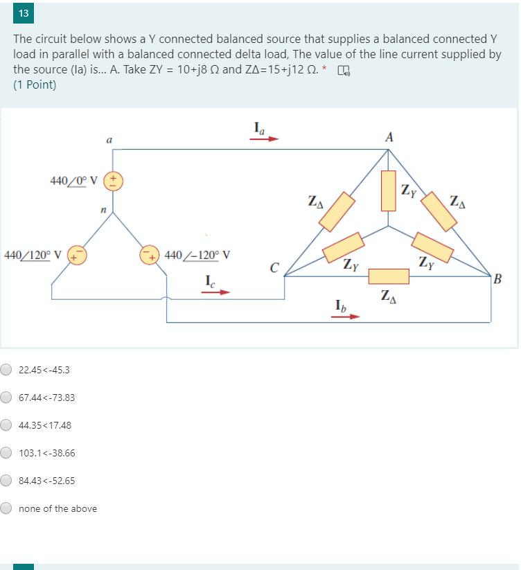 Solved 13 The circuit below shows a Y connected balanced | Chegg.com