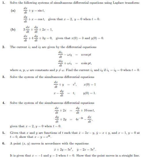 Solved 1. 2. 3. 4. 5. 6. Solve the following systems of | Chegg.com