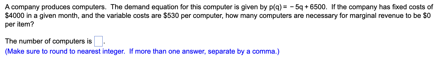 Solved A company produces computers. The demand equation for | Chegg.com