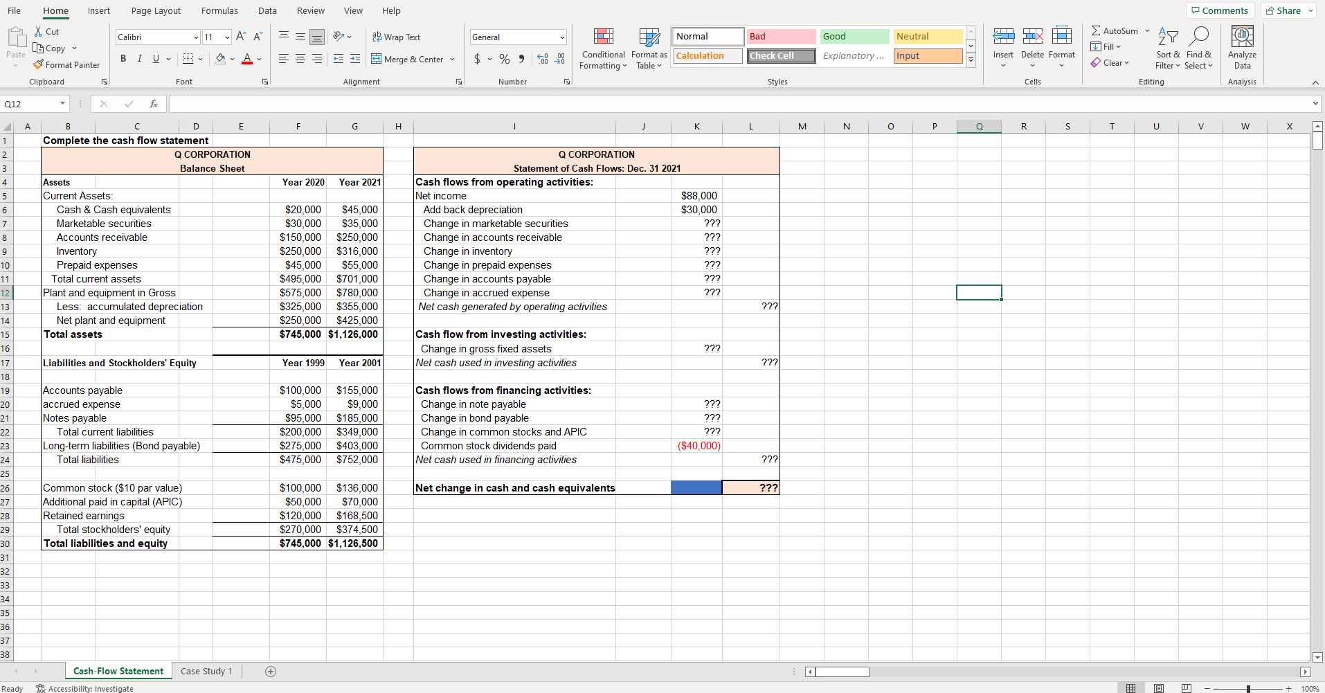 Solved Complete the Cash Flow Statement Please show | Chegg.com