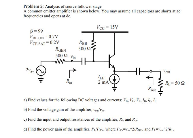 Solved Problem 2: Analysis of source follower stage A common | Chegg.com