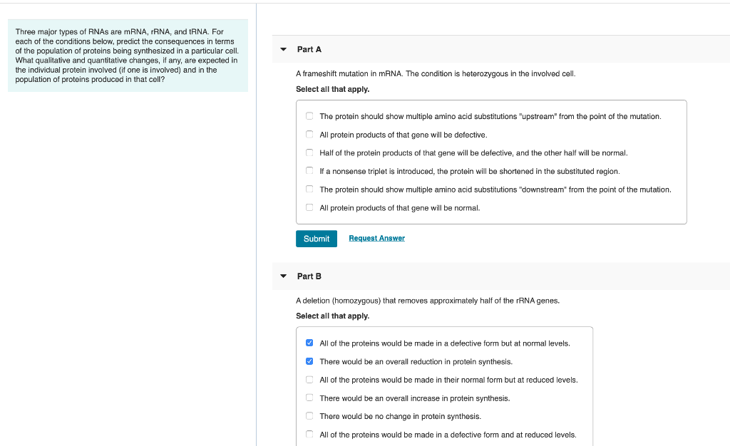 Solved Part A Three major types of RNAs are mRNA, RNA, and | Chegg.com