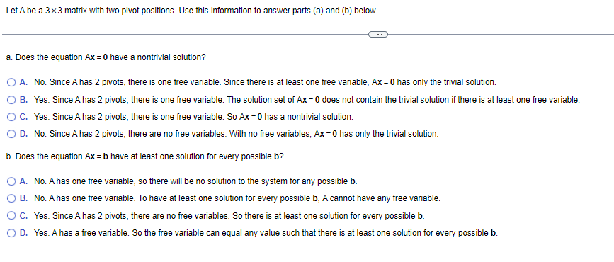 Solved Let A be a 3×3 matrix with two pivot positions. Use | Chegg.com