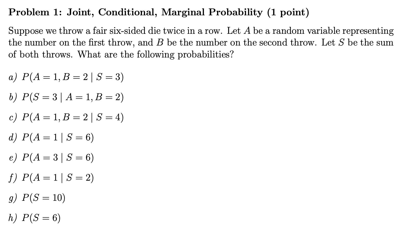 Solved Problem 1: Joint, Conditional, Marginal Probability | Chegg.com