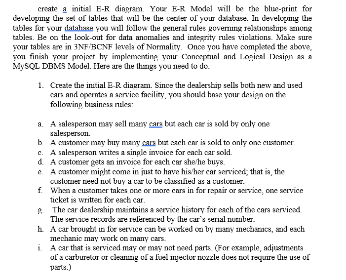Solved Create A Initial E R Diagram Your E R Model Will Be Chegg