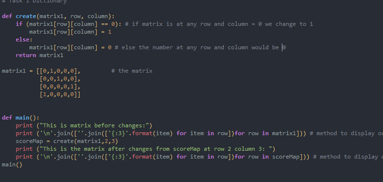 def create(matrixi, row, column): if | Chegg.com