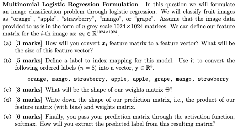 Multinomial Logistic Regression Formulation - In this | Chegg.com