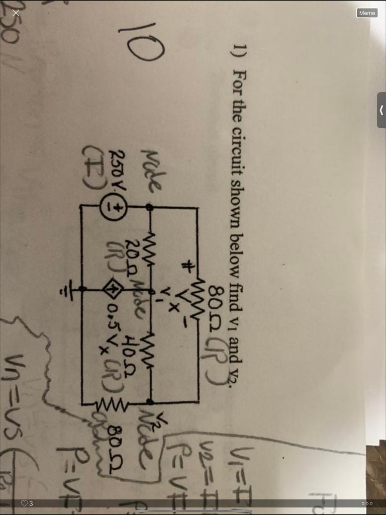 Solved 1) For The Circuit Shown Below Find V1 And V2. | Chegg.com