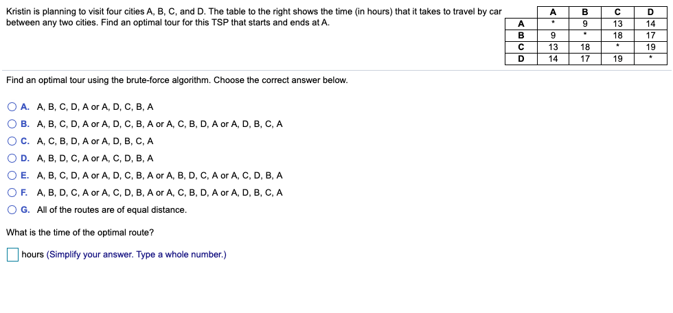 Solved А Kristin Is Planning To Visit Four Cities A, B, C, | Chegg.com