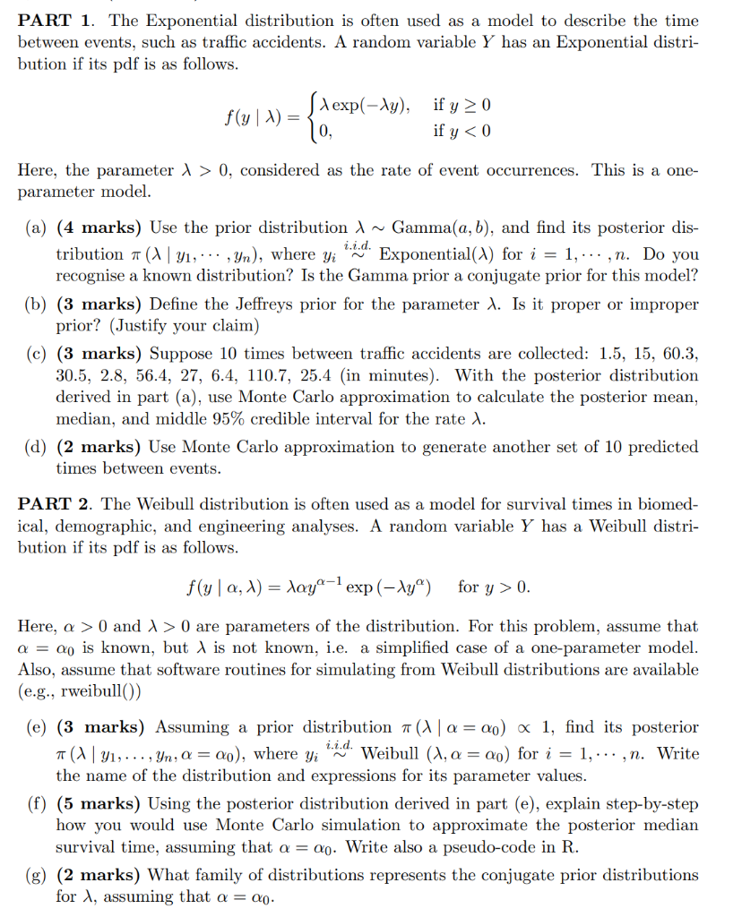 Solved PART 1. The Exponential distribution is often used as | Chegg.com