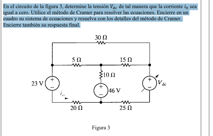 En el circuito de la figura 3, determine la tensión Vac de tal manera que la corriente i, sea igual a cero. Utilice el método