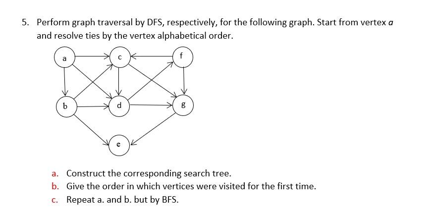 Solved 5. Perform graph traversal by DFS, respectively, for | Chegg.com