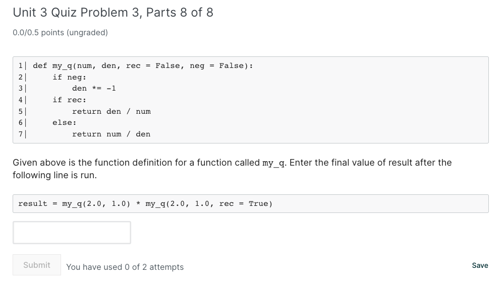 Solved Unit 3 Quiz Problem 3, Parts 6 through 7 of 8 0.0/1.0 | Chegg.com