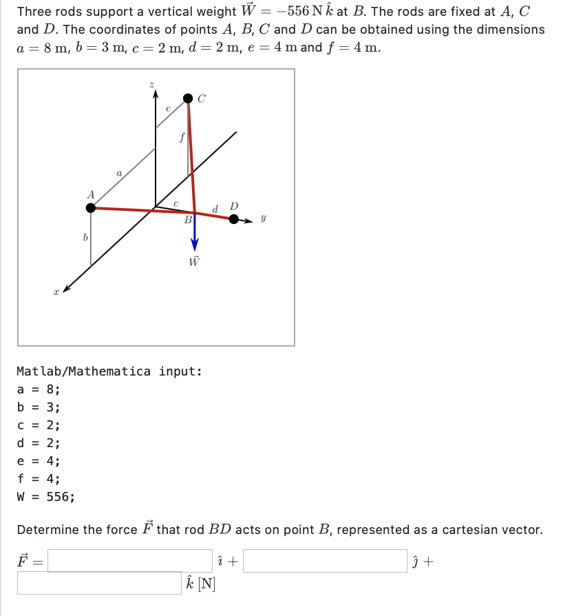 Solved Three Rods Support A Vertical Weight W 556 N N Chegg Com