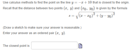 Solved Use calculus methods to find the point on the line | Chegg.com