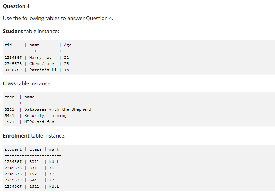 Solved Question 1 Use the following tables to answer | Chegg.com