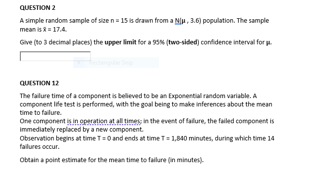 Solved QUESTION 2 A simple random sample of size n = 15 is | Chegg.com