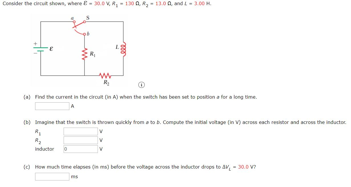 Solved Consider the circuit shown, where @ = 30.0 V, R, = | Chegg.com