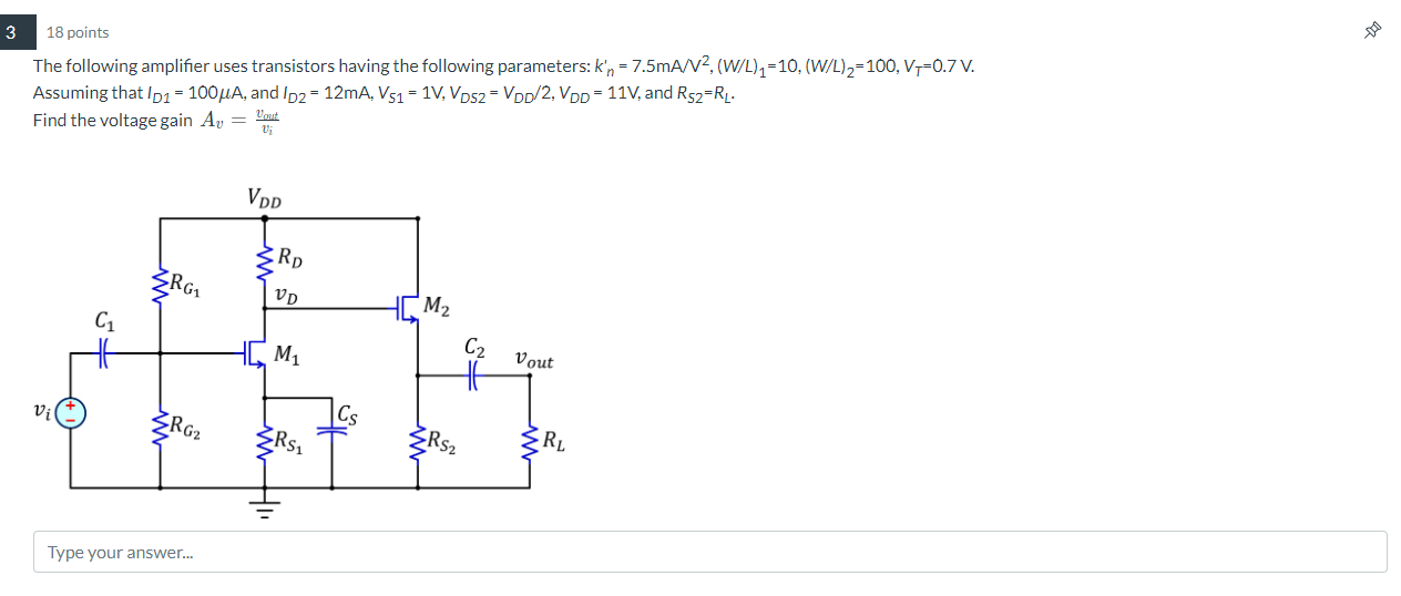 Solved The following amplifier uses transistors having the | Chegg.com
