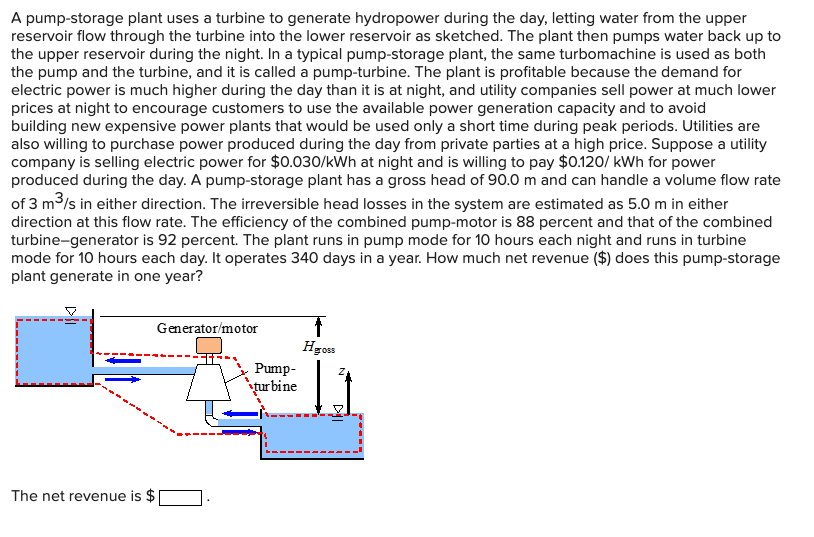 A pump-storage plant uses a turbine to generate | Chegg.com