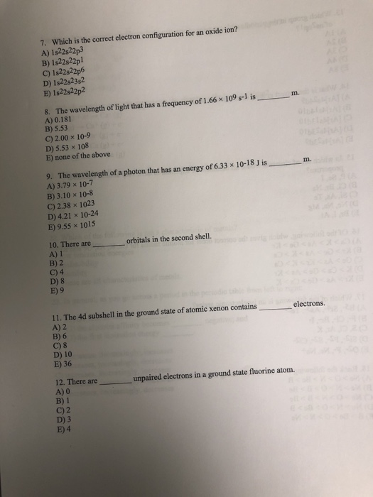 Solved 7. Which is the correct electron configuration for an | Chegg.com