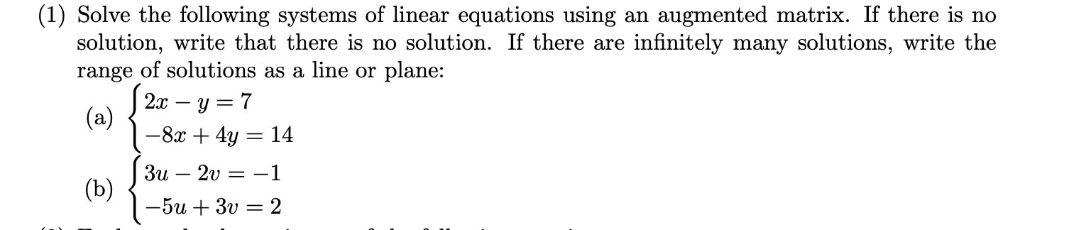 Solved (1) Solve the following systems of linear equations | Chegg.com