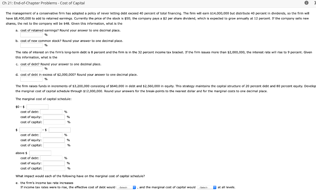 Ch 21: End-of-Chapter Problems - Cost of Capital The | Chegg.com